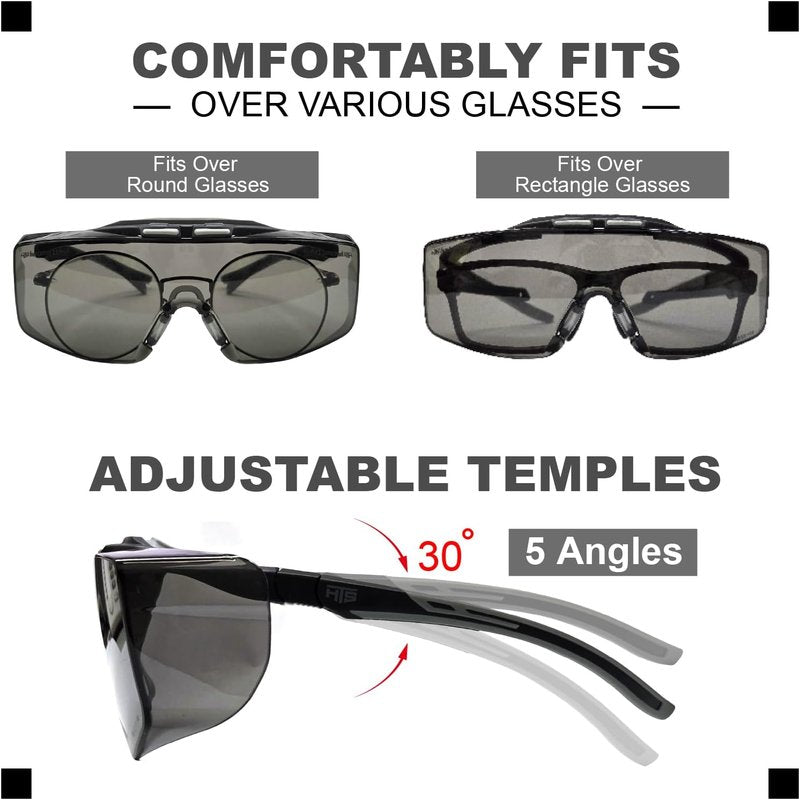 HTS HUNTERSKY Anti-Fog Lab Safety Glasses | Fit Over Eyeglasses Up to 1.88" | 100% UV Protection