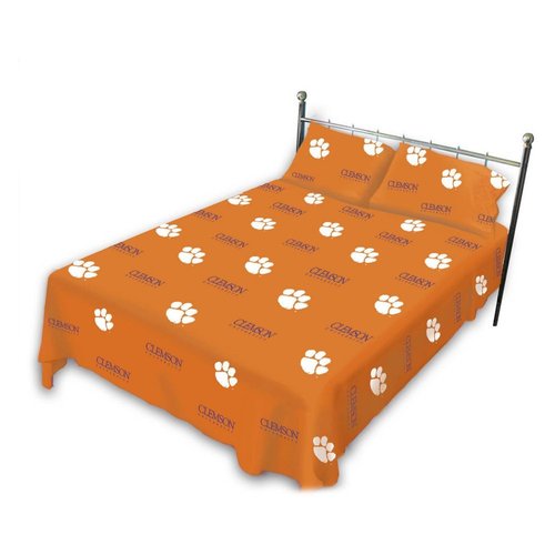 College Covers Clemson Tigers Printed Sheet Set, Twin X-Large, White