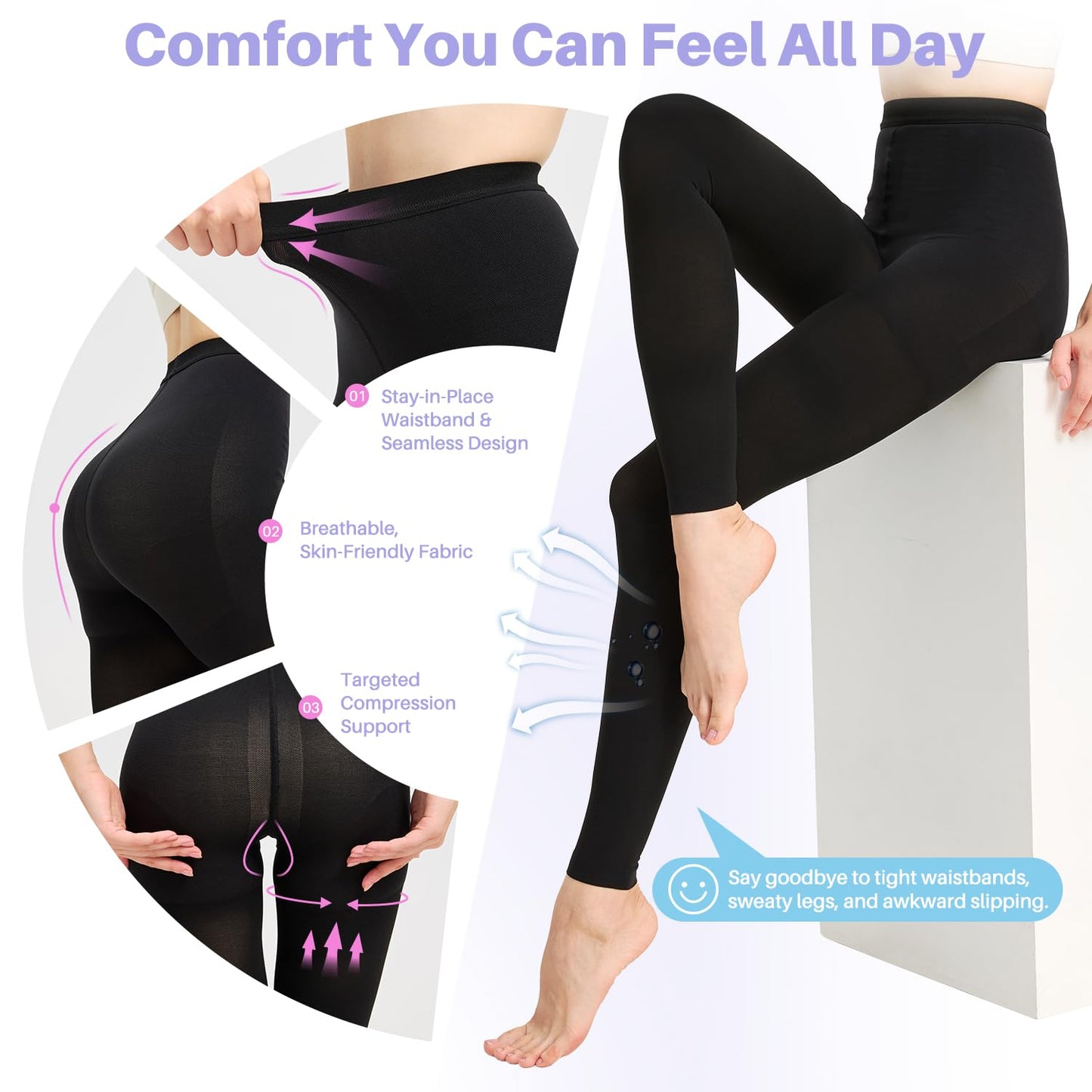 20-30 mmHg Graduated Compression Pantyhose for Women, Footless High Waist Support Compression Tights & Leggings for Swelling Relief, Circulation Boost & Travel Comfort, Black, X-Large