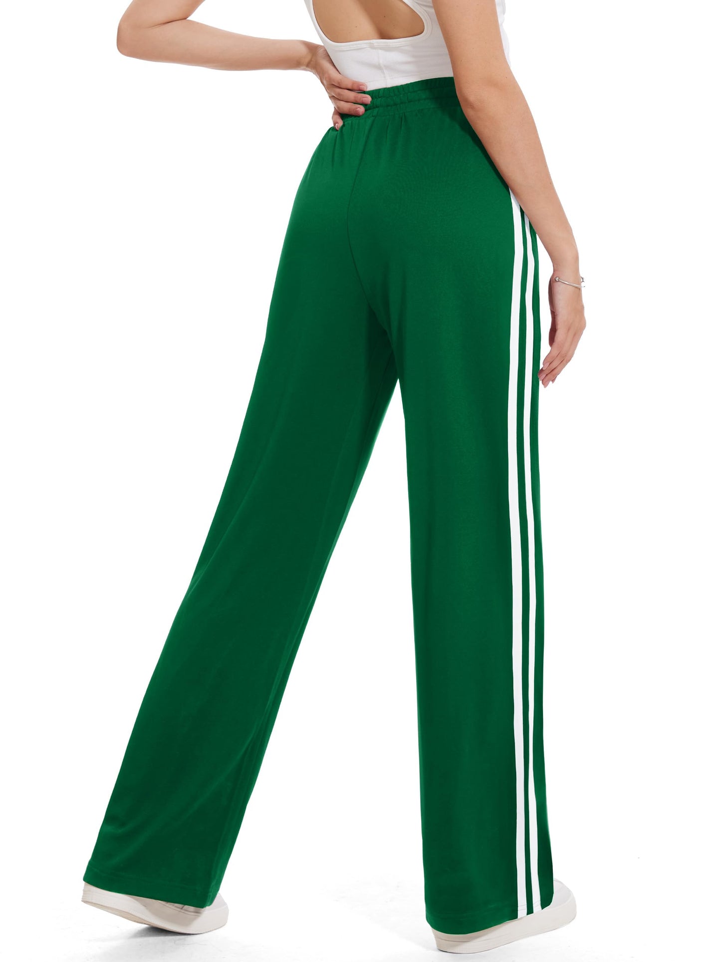 Tapata Long Women 32" Inseam Warm Up Track Pants Wide Leg Sweatpants Lightweight Side Stripe Ladies Slacks Workout, Green, XXL
