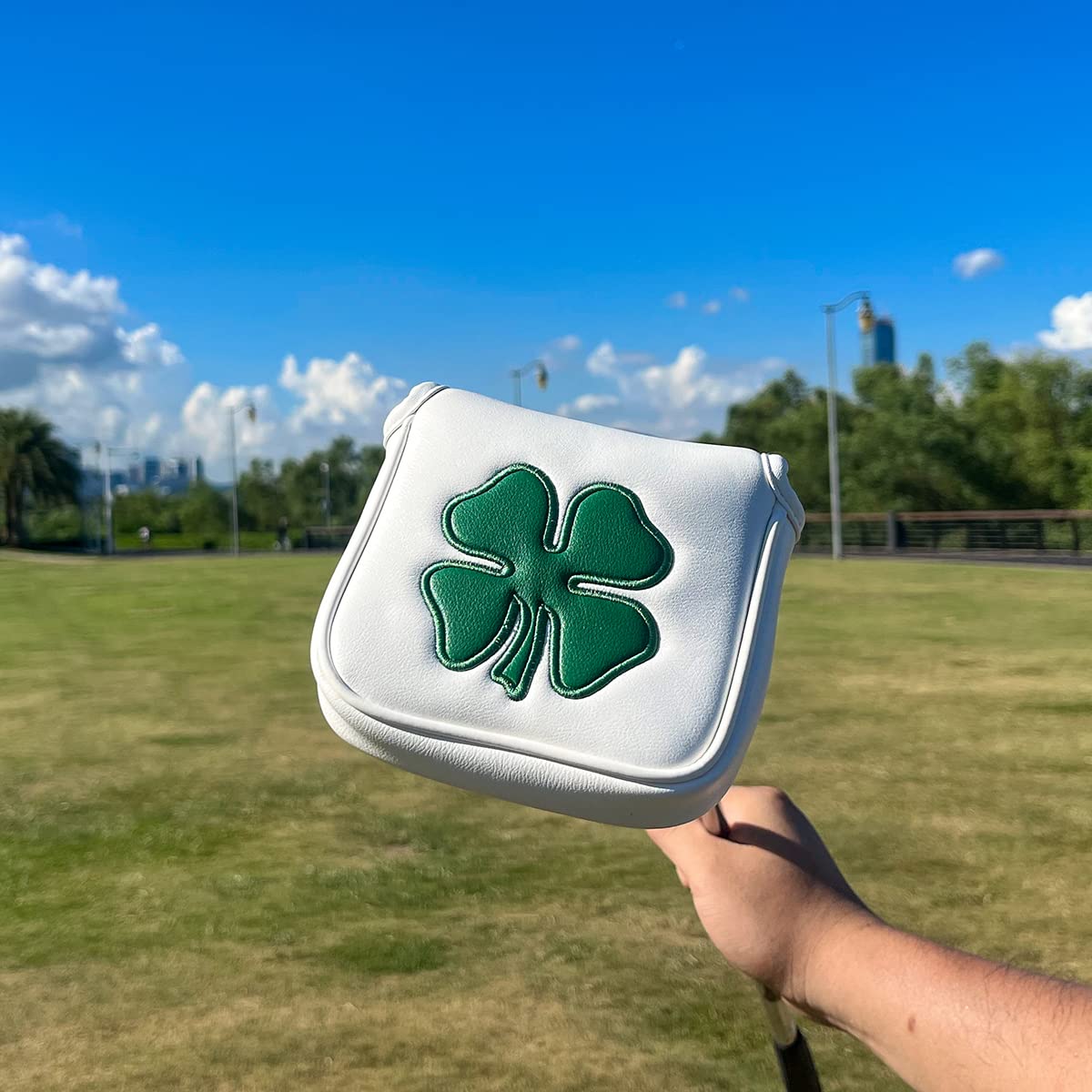 barudan golf Lucky Shamrock Heel Shaft Mallet Cover Square Mallet Putter Cover Headcover Magnetic for Scotty Cameron 6M DB Taylormade Spider S Ping White Pu Leather Made for Golfer Men