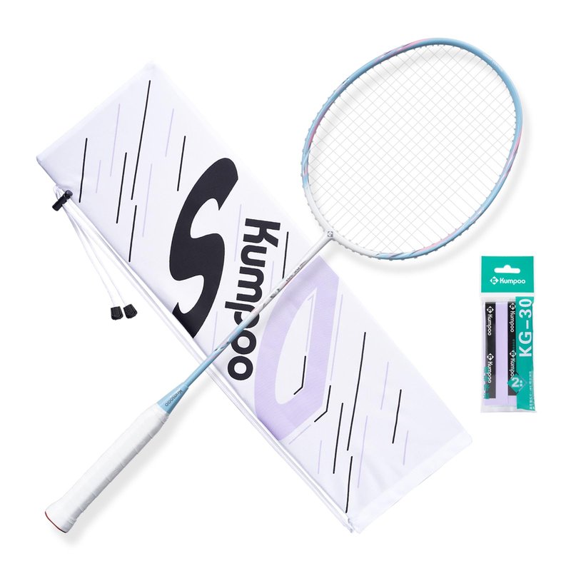KUMPOO Carbon Fiber Badminton Racket 4U, Professional Badminton Blue Racket Set with Overgrips and Cover, Pro Badminton Racquet Lightweight for Beginners Adults Outdoor Games, DS-201 Blue