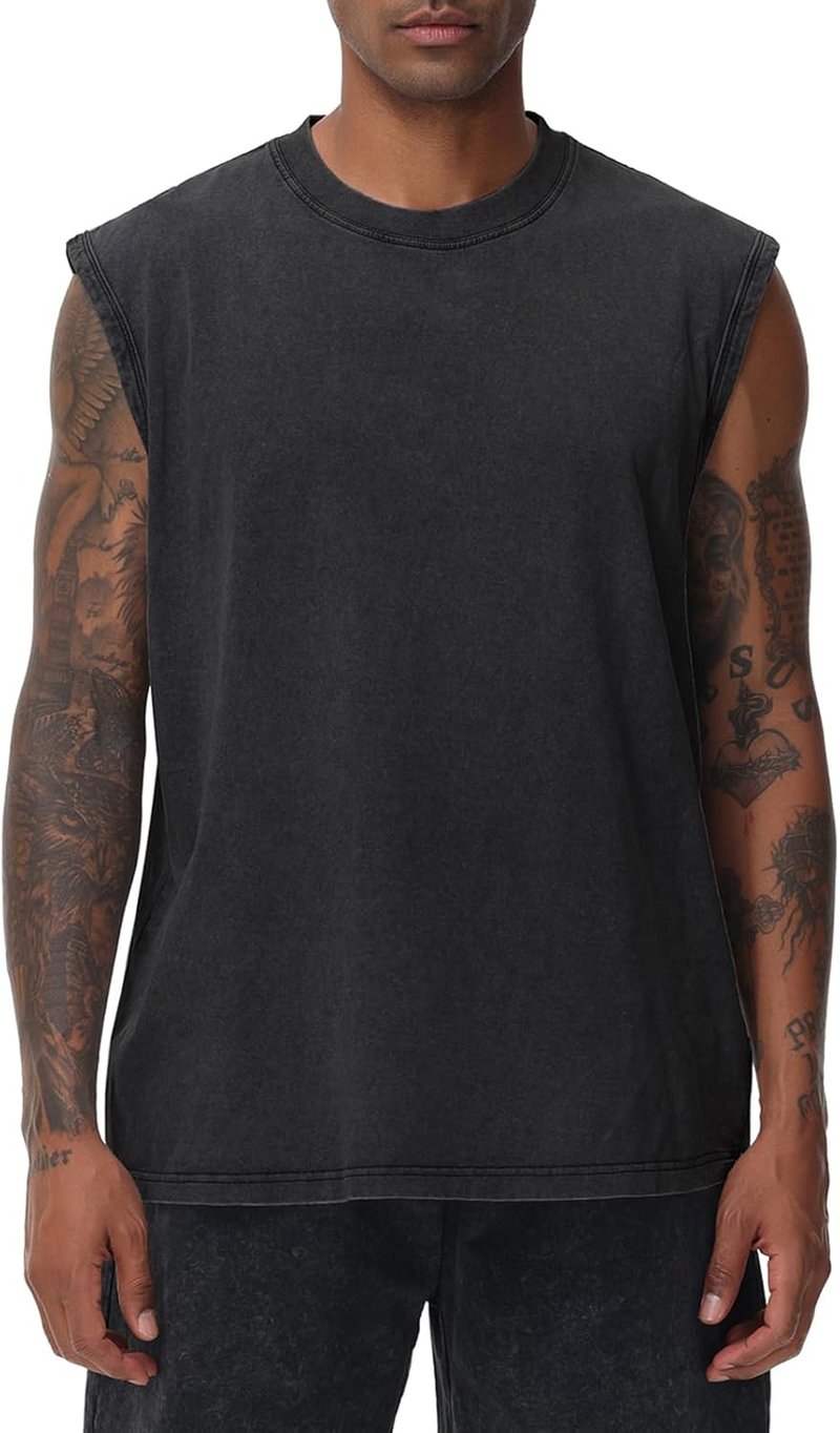 Men's Sleeveless Workout Tank Top - Acid Wash Muscle Tee for Gym & Running | Loose Fit