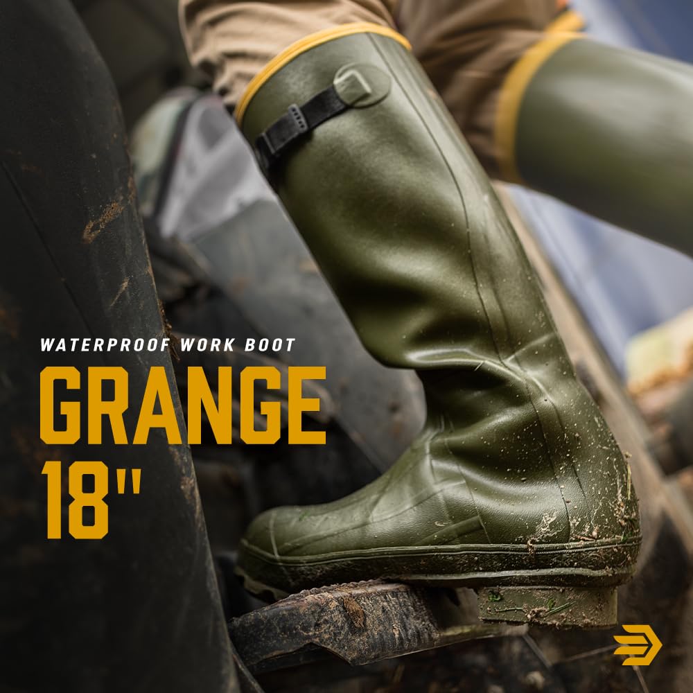 LaCrosse Men's Grange 18" Waterproof Hunting Boots for Men - Heel-Locking Ankle Fit & Adjustable Strap, Abrasion & Tear-Resistant Rain Boots, Reinforced Toe & Heel, Hunting Gear - Od Green - 6