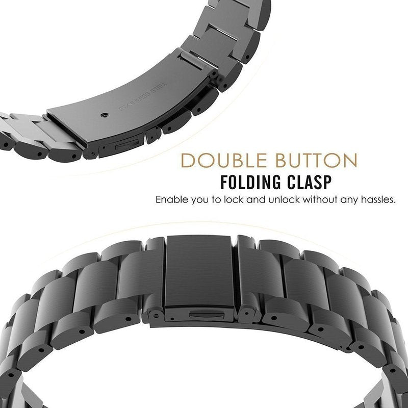 Lamshaw Compatible with Blackview & IOWODO Smart Watch Bands, 22mm Stainless Steel Metal Replacement Strap Bracelet, Unisex, Modern, Unique Clasp Design, Black, 22mm Size Band