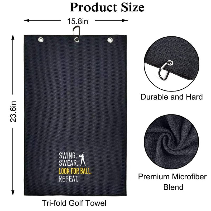 DYJYBMY Look for Ball Golf Towel, Embroidered Golf Towel with Clip, Waffle Weave, Golf Accessories for Men, Christmas Birthday Appreciation Retirement Gifts for Husband Dad (Black)