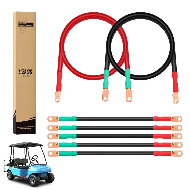 10L0L 3 Awg Golf Cart Battery Cables for 48 Volt Club Car DS & Precedent 1994 Up, 7 PCS Heavy Duty Pure Copper Golf Battery Wiring Cables, 14"+41" Long (3 Gauge)
