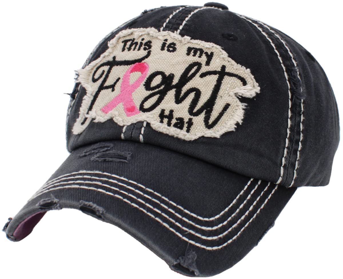 KBETHOS KBV-1182 BLK Pink Ribbon Breast Cancer Awareness Fight Hope Vintage Baseball Cap Hat Women Cotton Adjustable