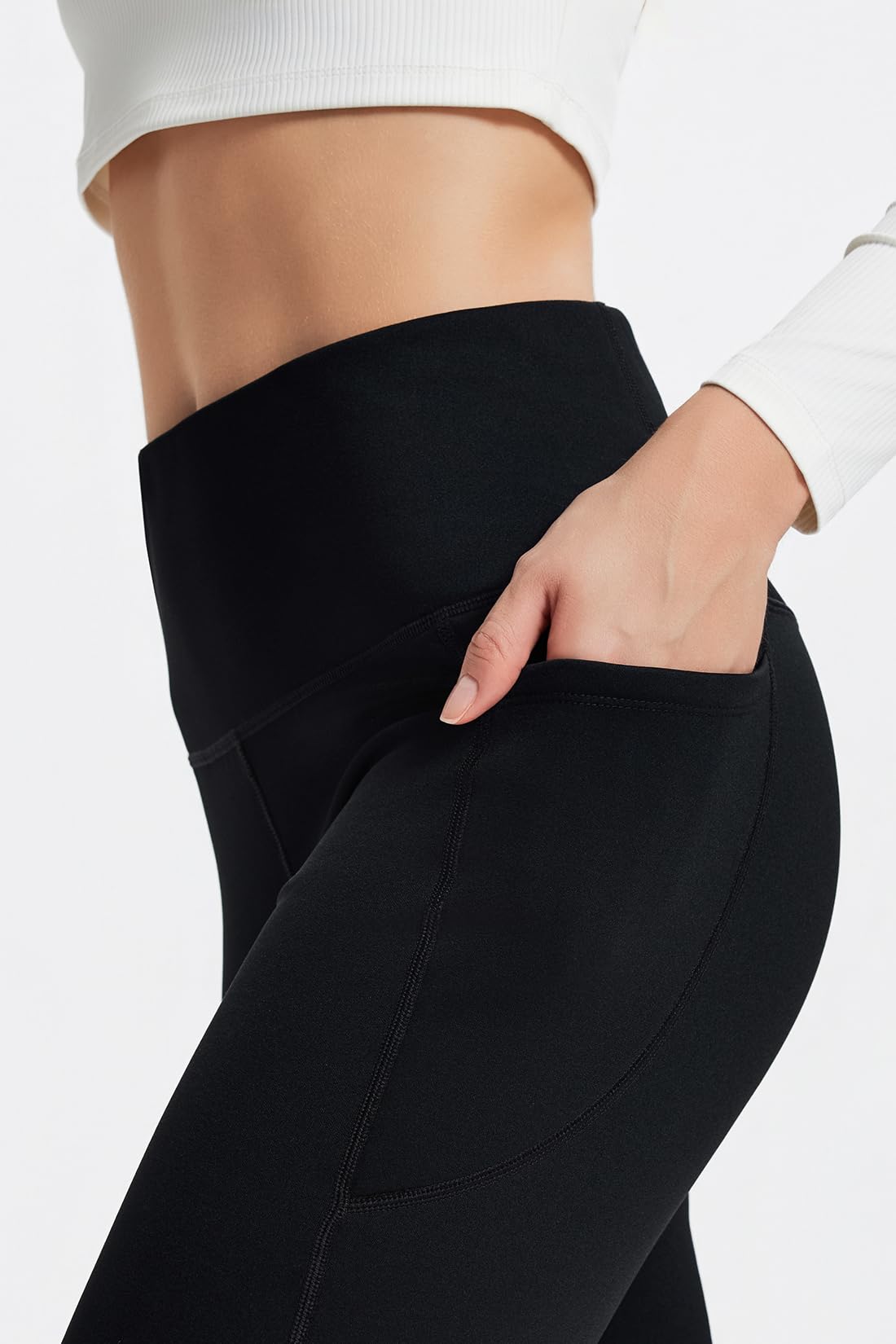 Yogipace Petite Women's CozyWarmth High Rise Thick Fleece Lined Straight Leg Thermal Sweatpants with Side Pockets,27",Black,Size M