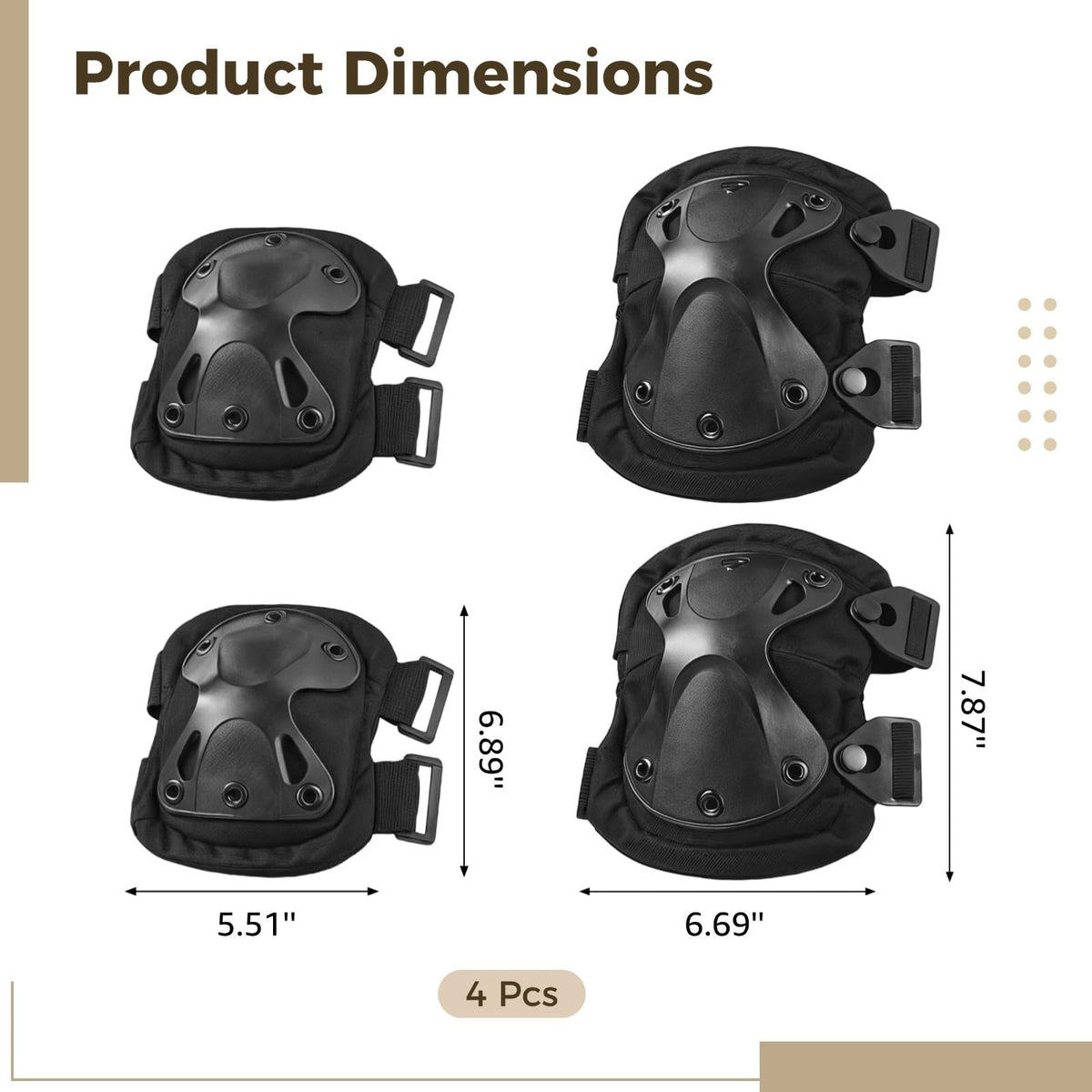 Toyosport 4 Pcs Tactical Knee and Elbow Pads Set, Long-lasting Adjustable Protective Gear for Outdoor Sports, Cycling, Skateboarding, Paintball, Airsoft