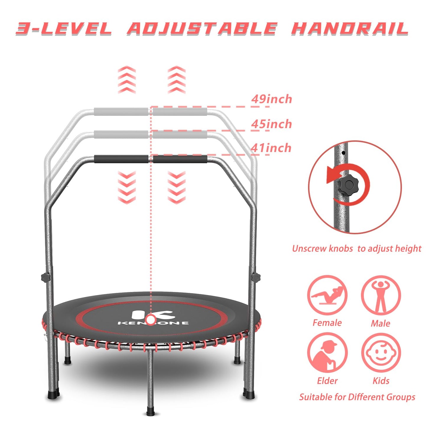 K KENSONE 40" Low-Impact Rebounder Trampoline for Adults with Bungee 450LBS