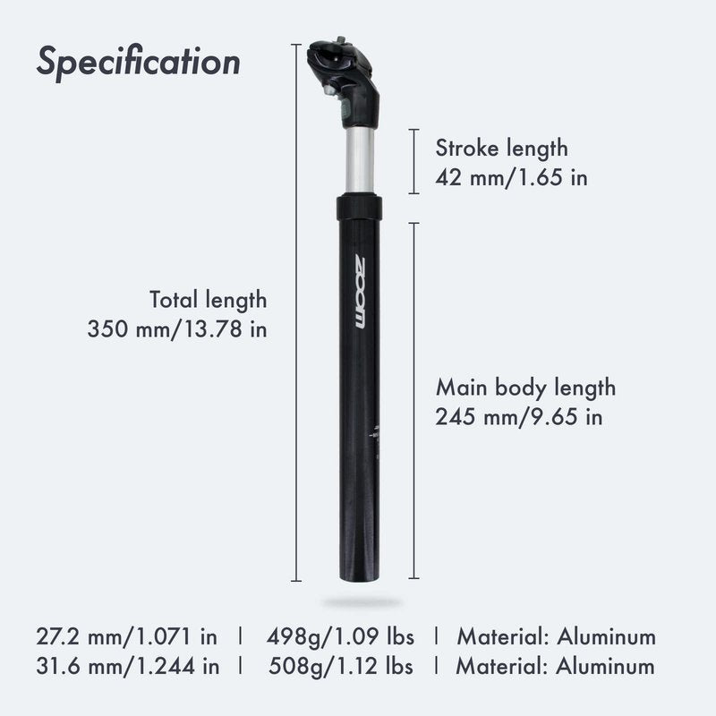 DJC Bike Suspension Seatpost Shock Absorber Damper Post 27.2 30.9 31.6 mm, Lightweight Aluminum Body(Black Head,27.2mm)