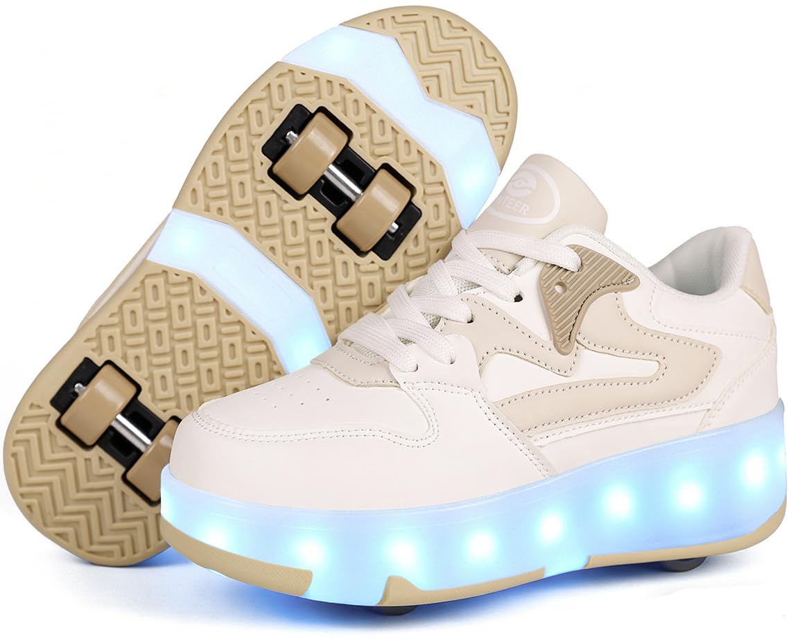 Ufatansy Roller Skates Shoes for Kids Girls Boys 4 Detachable Wheels Roller Sport Shoes 16 Modes Colorful LED Lights Rechargeable Fashion Sneakers Footwear Gifts