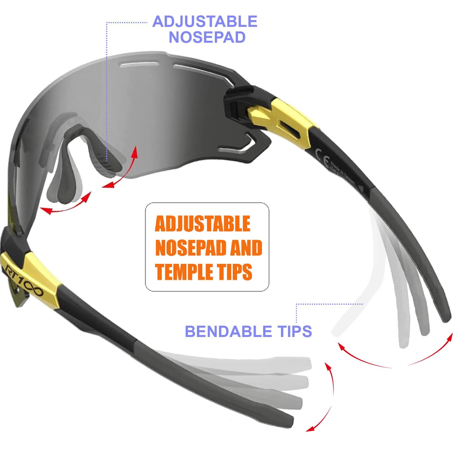 RT100 sport Cycling Sunglasses for Men, frameless wrap around Flexible light weight biking Gold sunglasses Triathlon Tennis