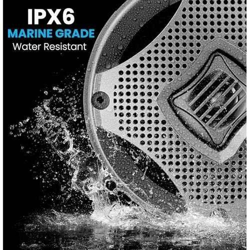 Pyle Lanzar 6.5 Inch Marine Speakers - 2 Way Water Resistant Audio Stereo Sound System with 400 Watt Power, Attachable Grills and Resin Treatment for Indoor and Outdoor Use - 1 Pair - AQ6CXS (Silver)