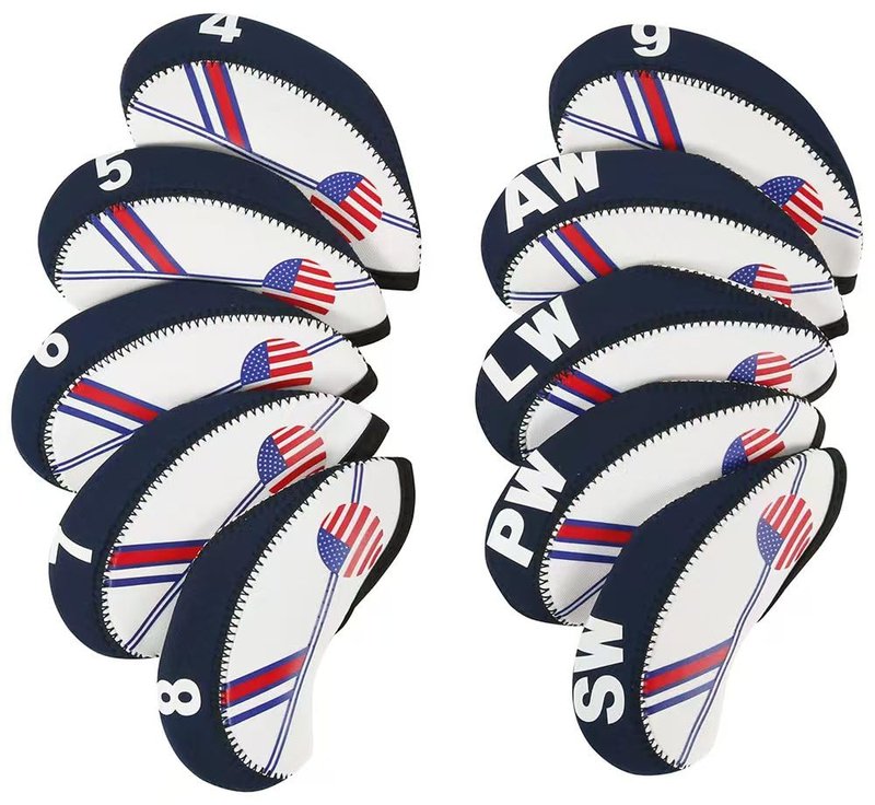 DBYAN Golf Iron Head Covers Set White & Blue US Flag Neoprene Golf Club Head Cover Wedge Iron Protector Case Headcover Fit All Brands Titleist, Callaway, Ping, Taylormade, Cobra Etc.