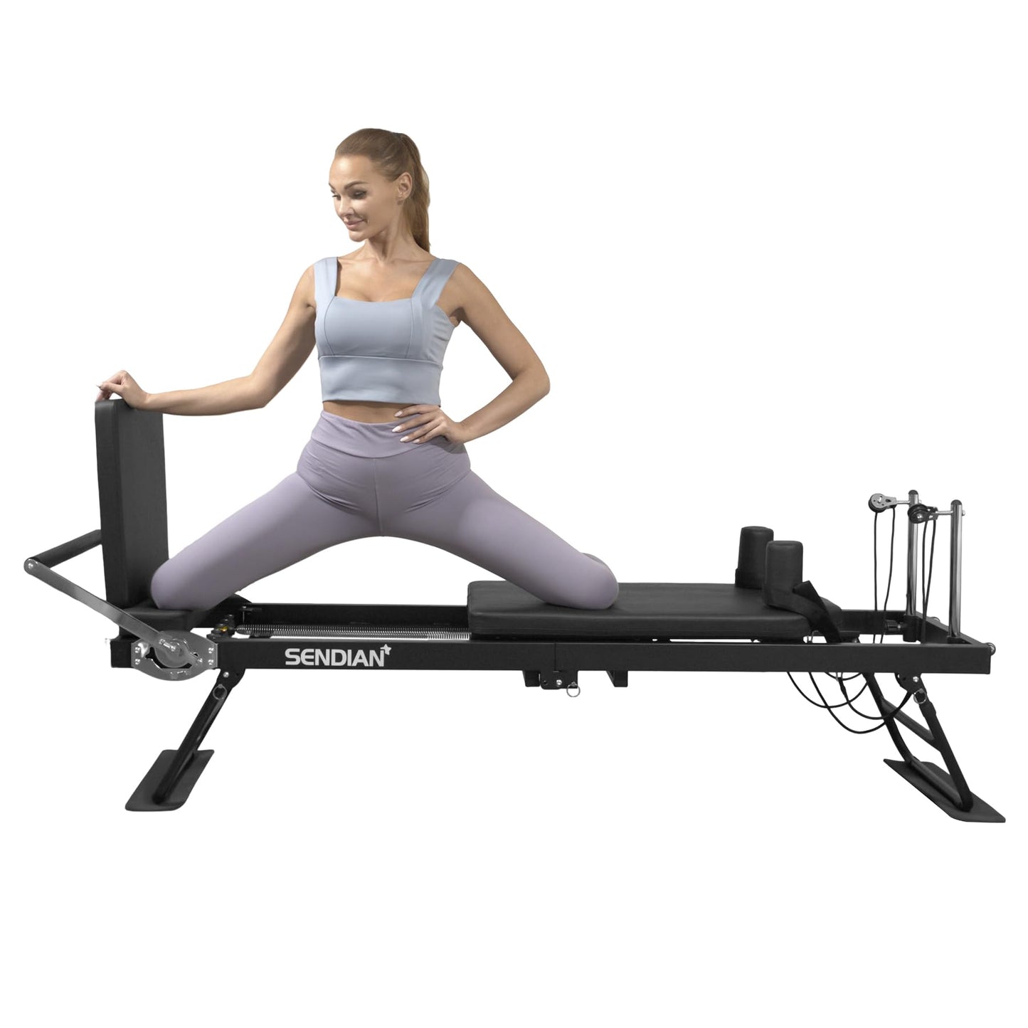 SENDIAN Foldable Pilates Equipment for Home Workouts, Pilates Reformer Machine for Home Gym with Springs, Pilates Exercise Equipment with Jump Board (Black)