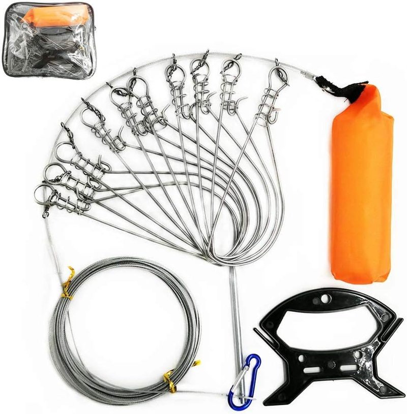 5 in 1 Stainless Steel Fishing Stringer - Durable Live Fish Lock with Float & Plastic Handle | 5 or 10 Snaps Options