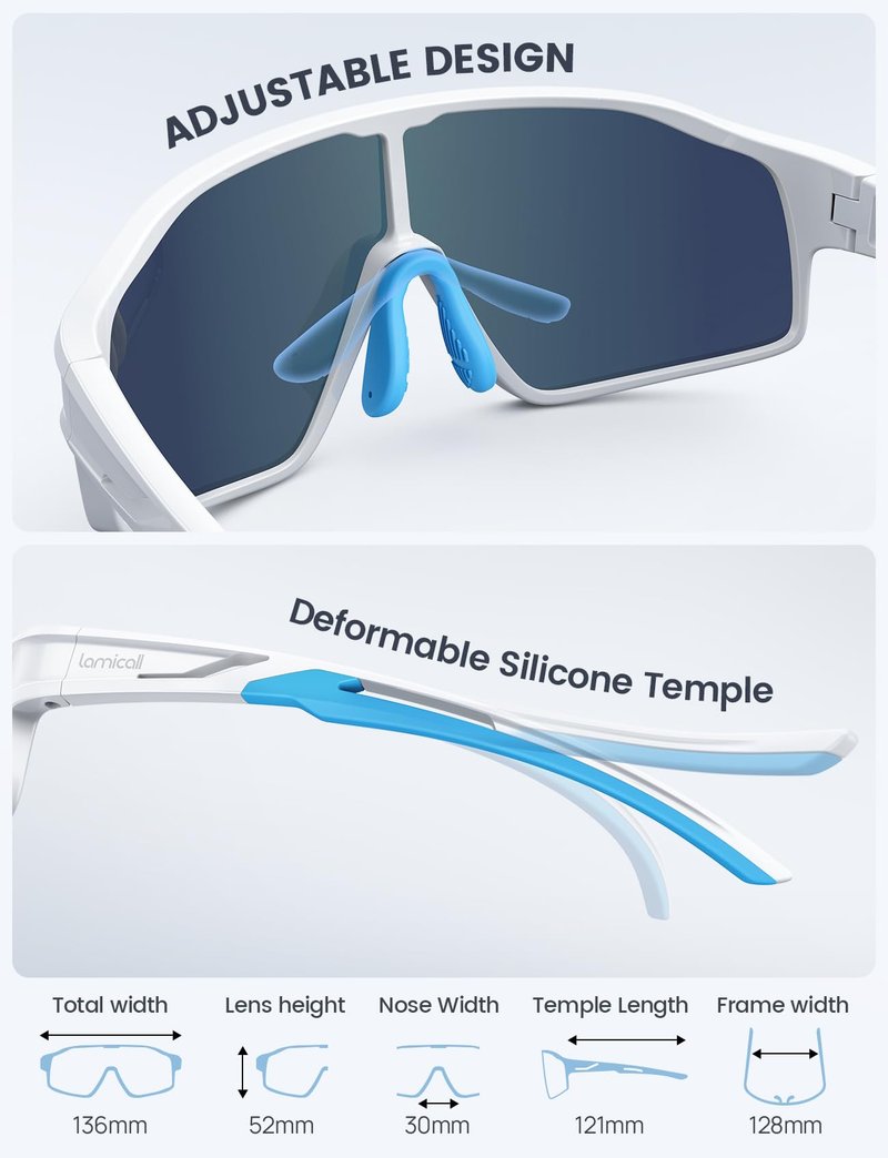 Lamicall Polarized Sport Sunglasses for Age 6-10 Kids - UV400 Protection Baseball Cycling Running Sun Glasses for Boys Girls Teens, White Blue