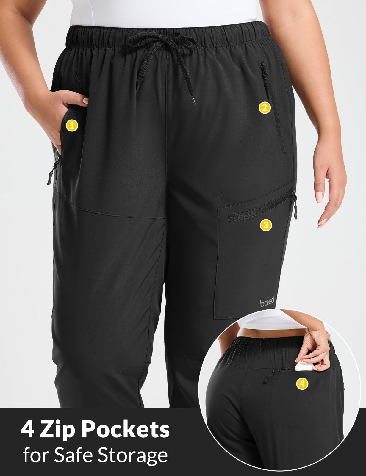 baleaf Women's Plus Size Hiking Pants Water Resistant Black XL