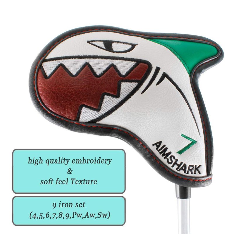 AIMSHARK Coloring Golf Iron Covers/9pcs Set/Golf Head Covers (Black Set)