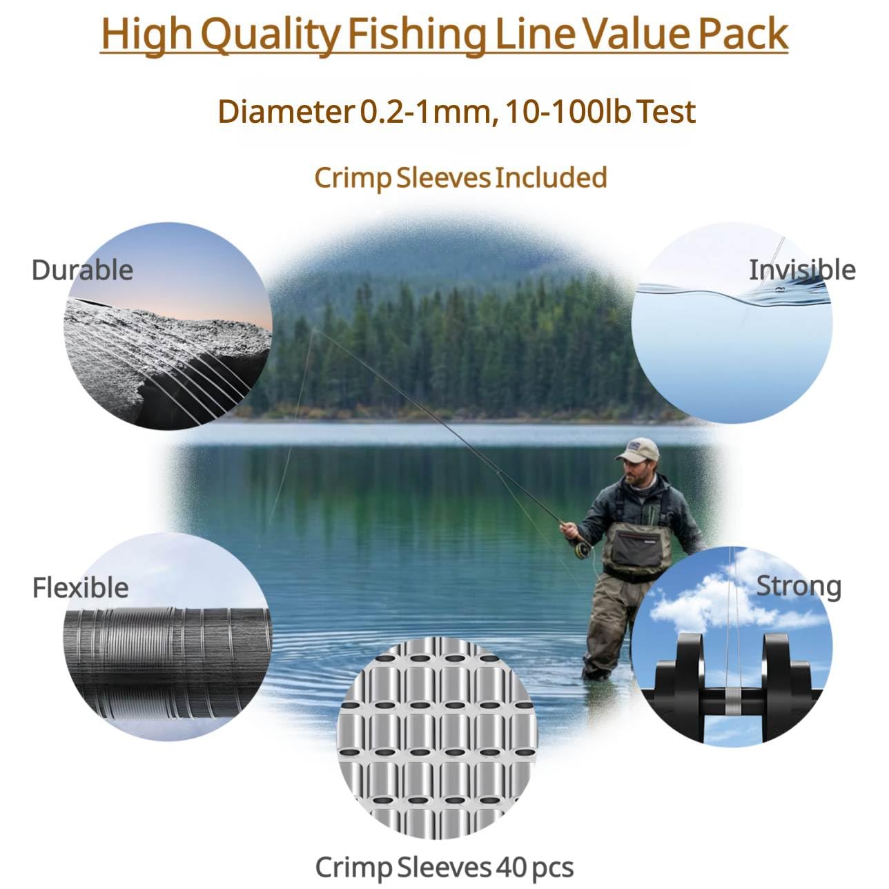 Aboda Heavy Duty Fishing Line Wire 0.8mm 656 ft, Strong Clear String for Hanging Decorations, Invisible Fishing Line for Crafts, Thick Transparent Hanging Wire for Pictures with 100 Crimp Sleeves