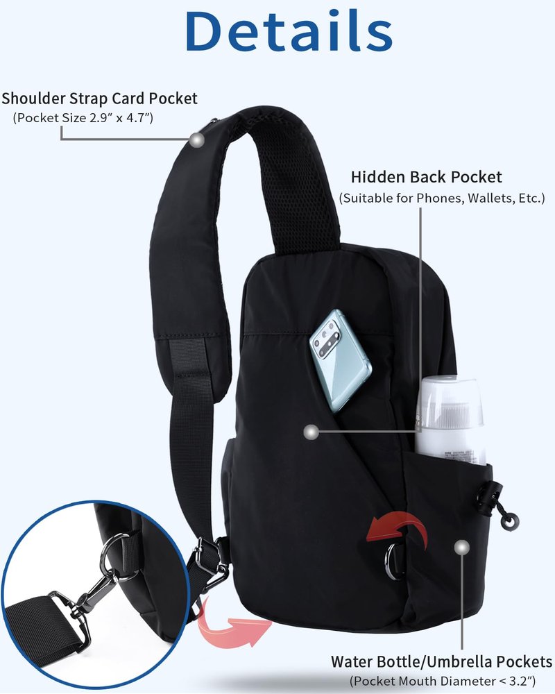 Seoky Rop Men Women Sling Bag Backpack Lightweight Water Resistant Small Chest Shoulder Crossbody Bags for Walking Travel Cycling Black