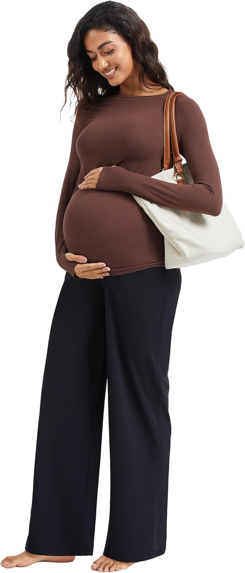 Maternity Yoga Pants - Over The Belly Wide Leg Stretchy Lounge Trousers for Pregnancy | Soft & Comfortable
