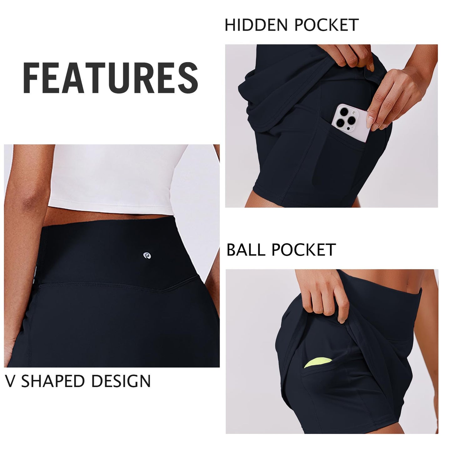 PINSPARK Women Tennis Skirts High Waisted Athletic Skorts Quick Dry Golf Skirt Lightweight Workout Skort with Pockets Shorts, Dark Navy XL