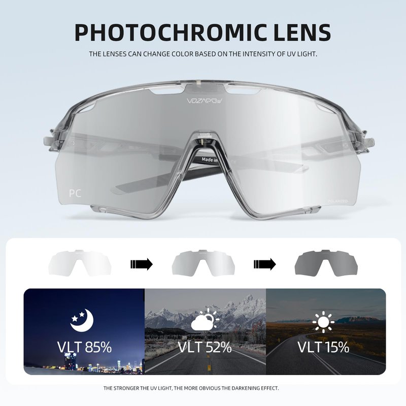 VOZAPOW Photochromic Sunglasses Men & Women Transition Sports Glasses for Pickleball Cycling Running Baseball Softball