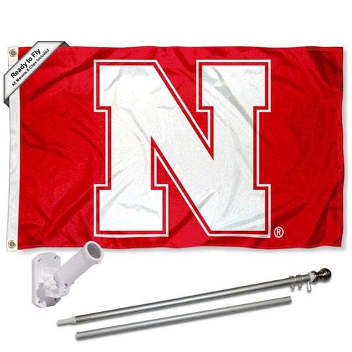 College Flags & Banners Co. Nebraska Cornhuskers N Logo Flag and Pole Bracket Mount Bundle