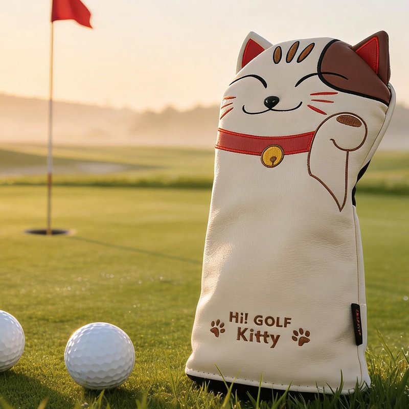 GOOACTION Lucky Cat Golf Club Fairway Wood Head Cover with Creative Cartoon Animal Kitten Pattern Synthetic Leather Golf Clubs Headcover with Number Tag 3.5.7.x