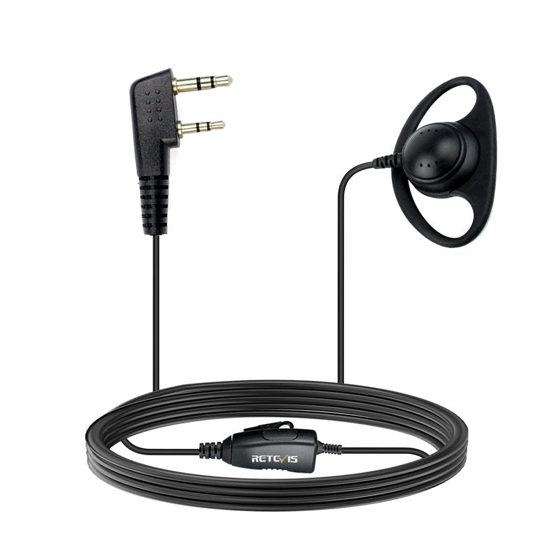 Retevis 2 Way Radio Earpiece with Mic, D-Type Walkie Talkie Earpiece, 2 Pin, for RT22 RT68 RT21 H-777 RT22S, Compatible with Pxton, BAOFENG 888S, Kenwood Walkie Talkies, Two Way Radio Headset(1 Pack)