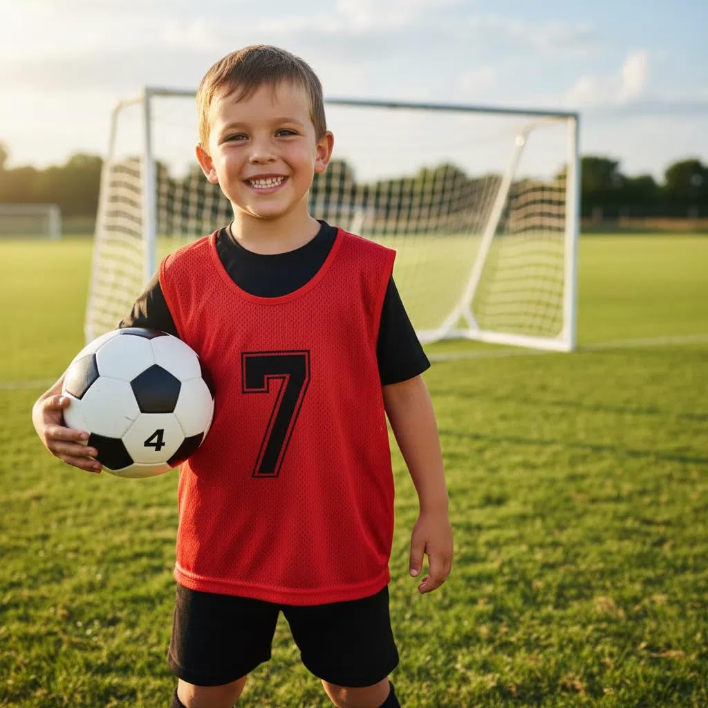 TOEPODO Pinnies Set of 12 Scrimmage Vests Soccer Bibs Sports Pinnies Team Practice Jerseys for Youth & Kids with Drawstring Bag & Captain's Armband（Blue）