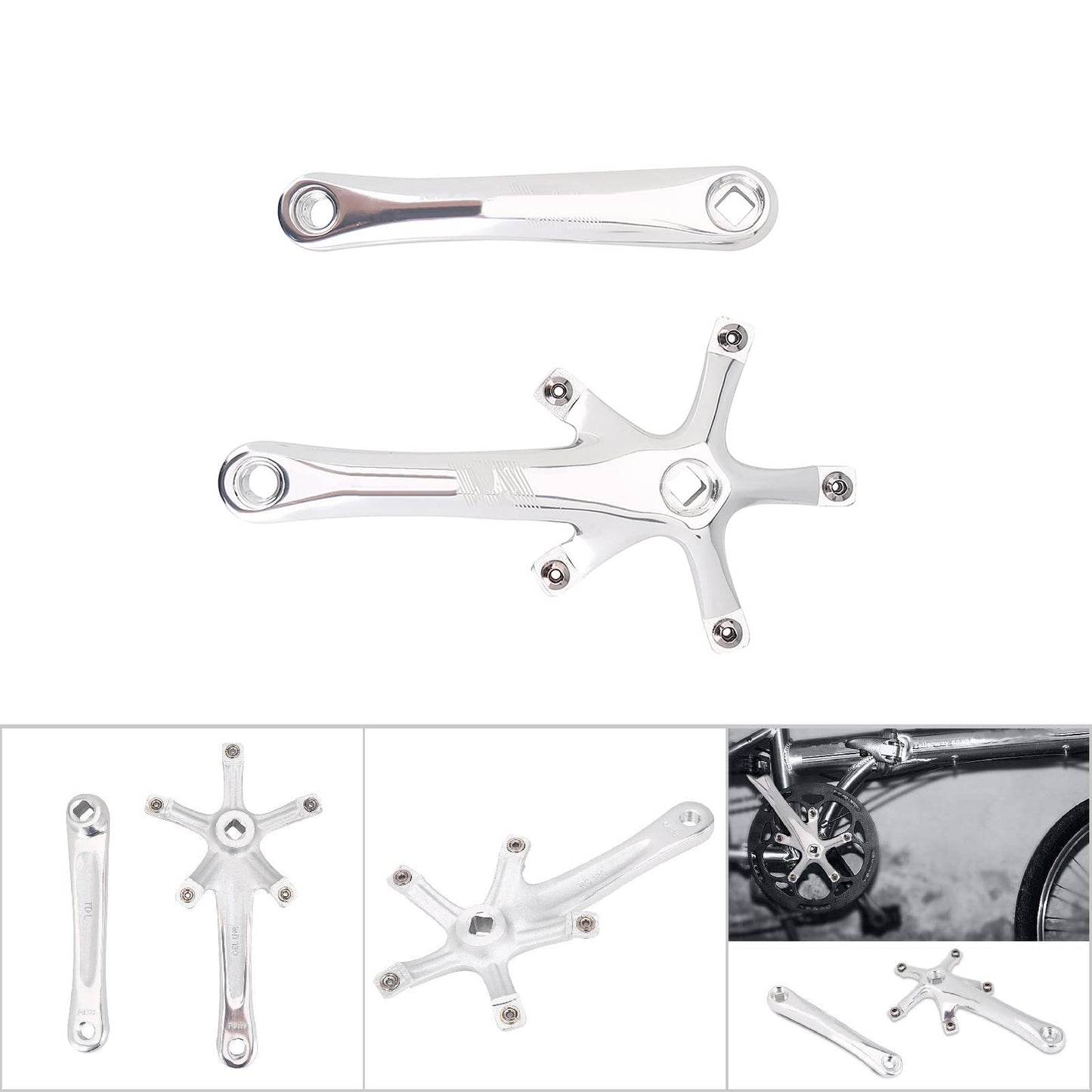 Bike Crankset, Bike Crank Arm Set, Aluminium Alloy Bike Single Speed Crankset, Left and Right Crank Arms Repair Parts for Mountain Bike, Road Bike (1 Pair)