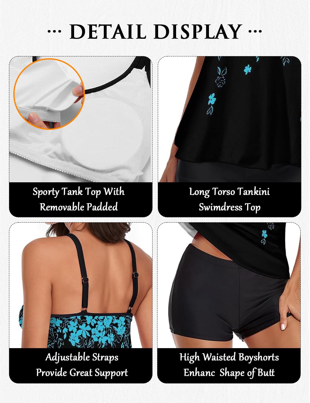 Stylish Swim Suits for Women Slimming Tankini Set Adjustable Straps 2 Piece Swimwear Tropical Hawaii Beach Pool Party Photoshoot Flattering Hides Belly Perfect for Vacation Blue Floral 3XL