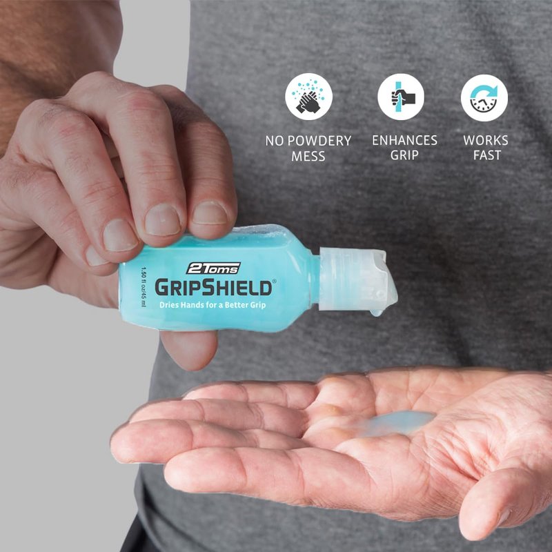 2Toms GripShield, Non-Sticky Grip Enhancer, Dry Grip Solution for Sweaty Hands, Tennis, Pickleball, Golf, Pole Dancing, and Gaming, Combo Pack, 1.5 Ounce Bottle and 6 Single-Use Packets