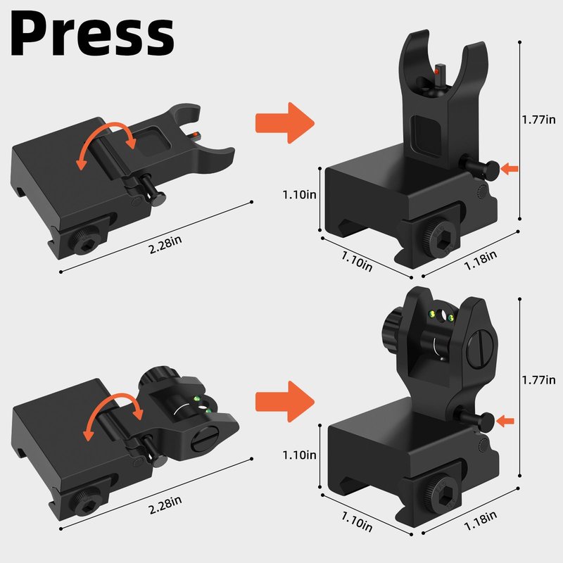 DSJJ Fiber Optic Iron Sights, Flip Up Front and Rear Backup Sights,fits Picatinny & Weaver Rails Mount Flip Up Sights