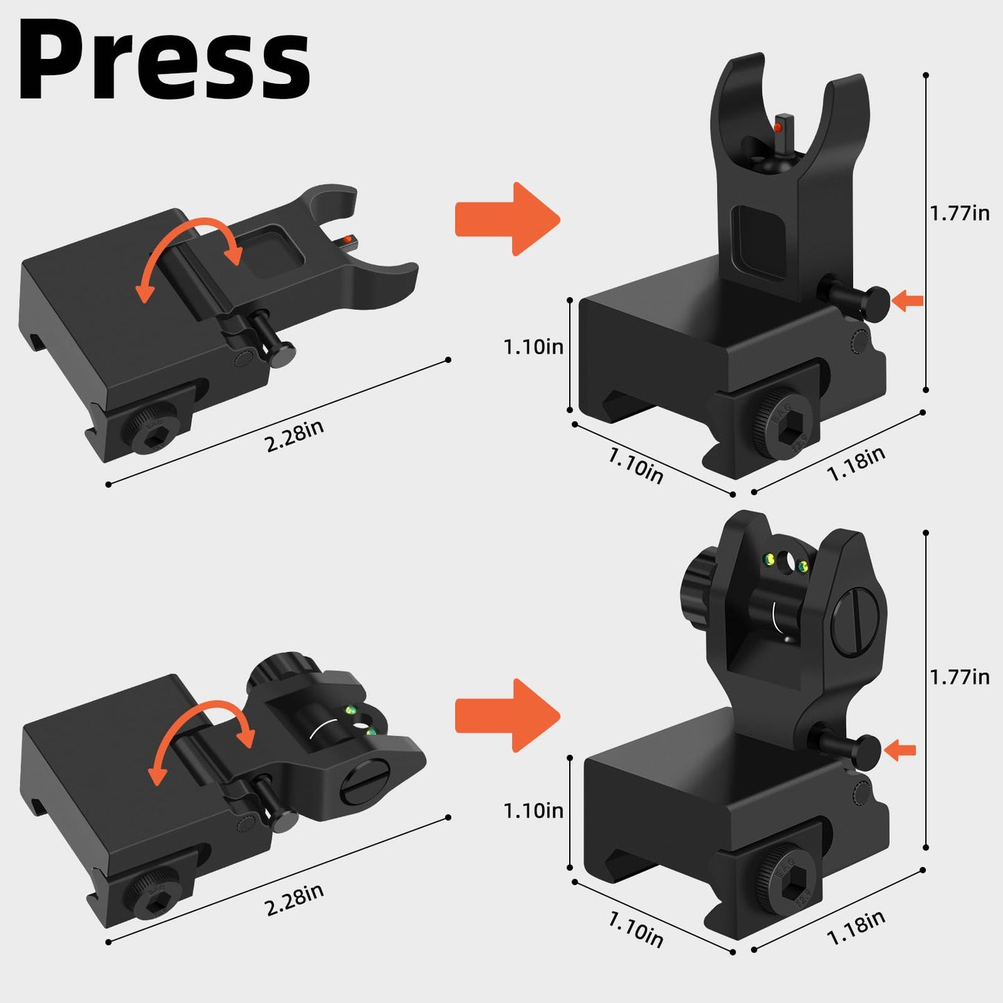 DSJJ Fiber Optic Iron Sights, Flip Up Front and Rear Backup Sights,fits Picatinny & Weaver Rails Mount Flip Up Sights