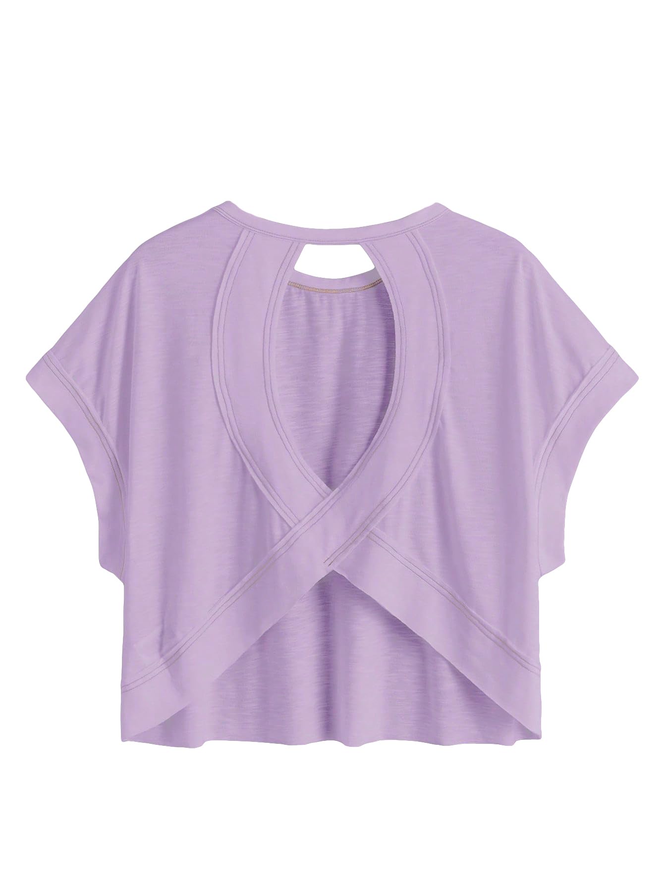 WDIRARA Women's Back Keyhole Workout Yoga Tops Loose Fit Short Sleeve T Shirt Lilac Purple L
