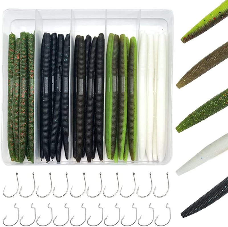 Senko Wacky Worms - Soft Plastic Fishing Lures for Bass | 30pcs, 4-5 Inch Rubber Worms