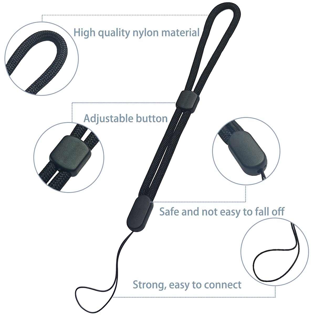 yuntop 5PCS Wrist lanyard, 7.8 inch Hand Wrist Strap Lanyard, Adjustable Nylon Wristlet Straps for Cell Phone, Camera, GoPro, PSP, USB Flash Drives, Flashlight (Black)