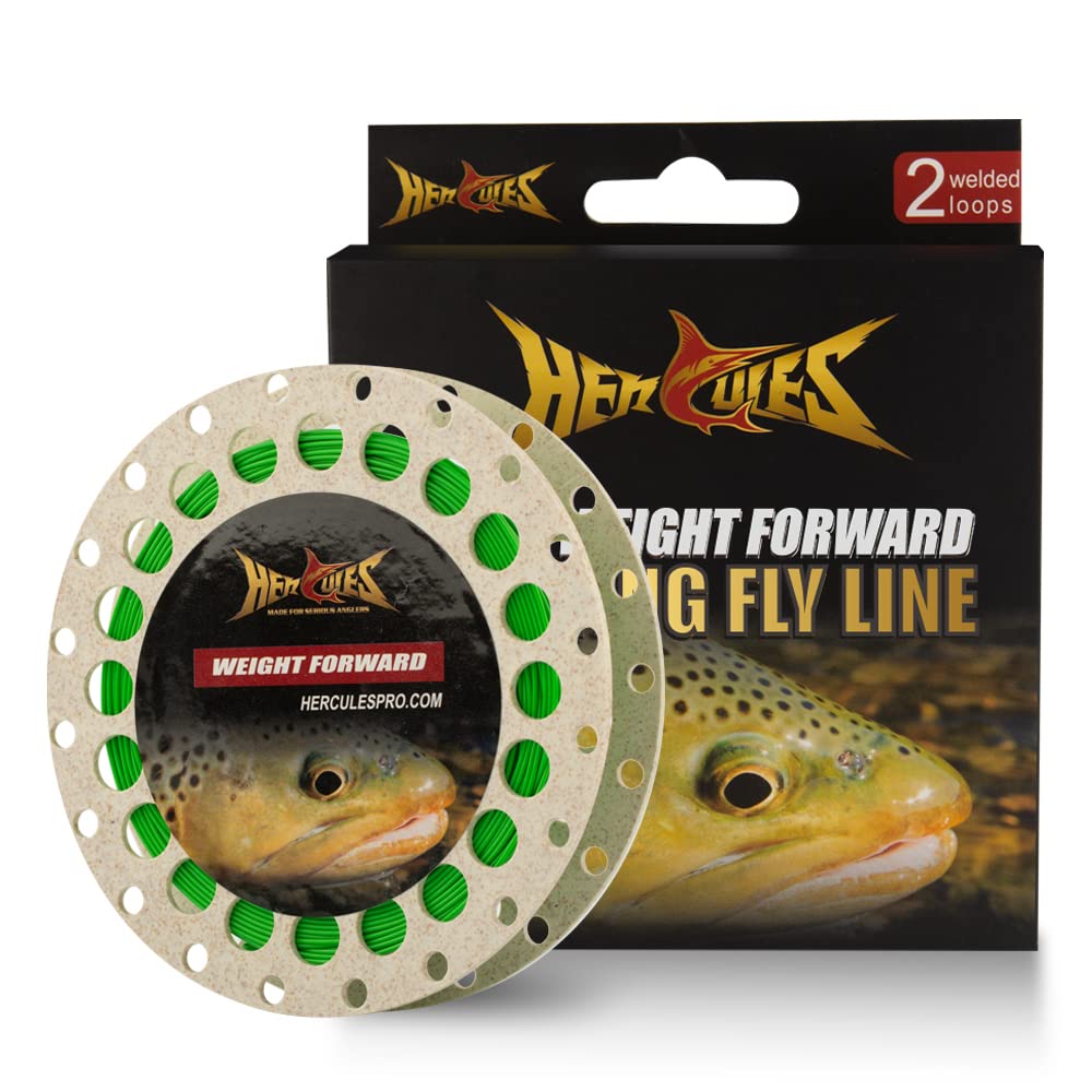 HERCULES Fly Fishing Line Floating Weight Forward Fly Line with Double Welded Loop, Grass Green, WF3F 90FT