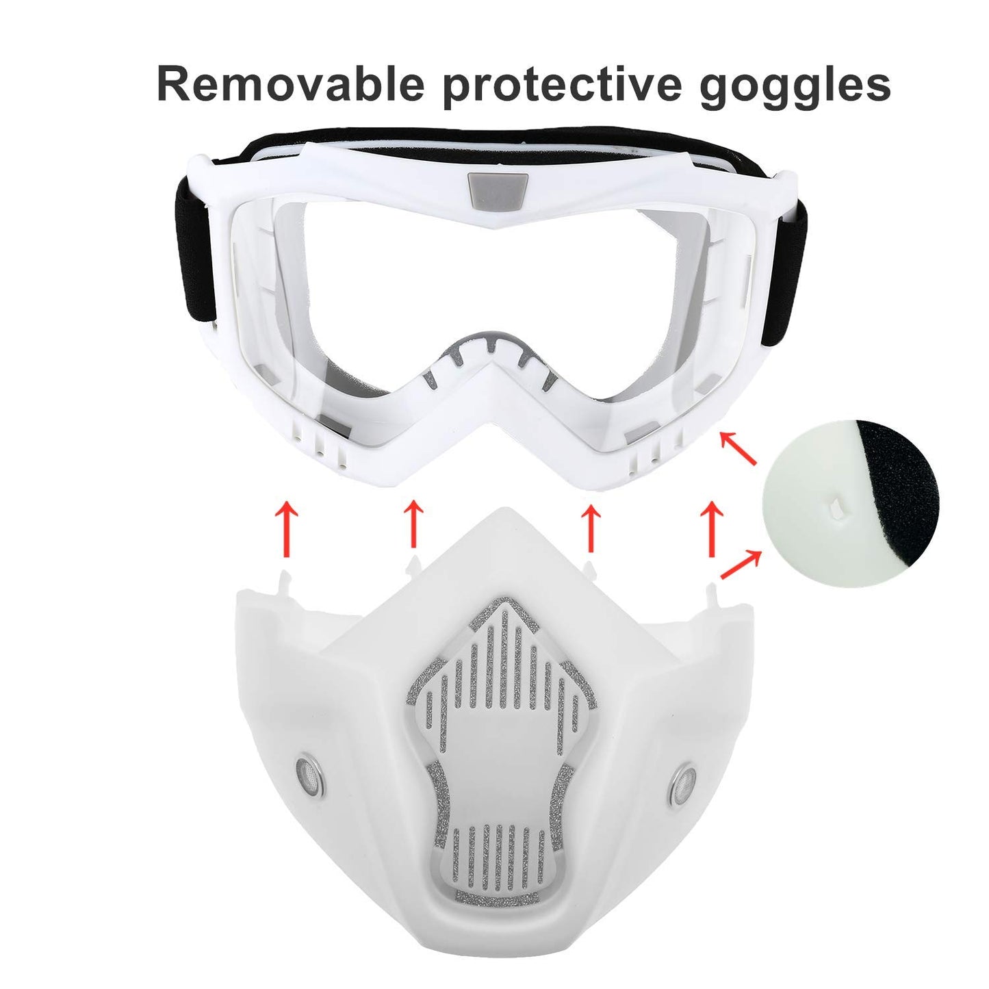 LJDJ Motorcycle Goggles with Removable Face Mask - Dirt Bike ATV Motocross Eyewear Anti-UV Adjustable MX Riding Offroad Cycling Motorbike Protective Glasses Racing Combat Tactical Military Goggles