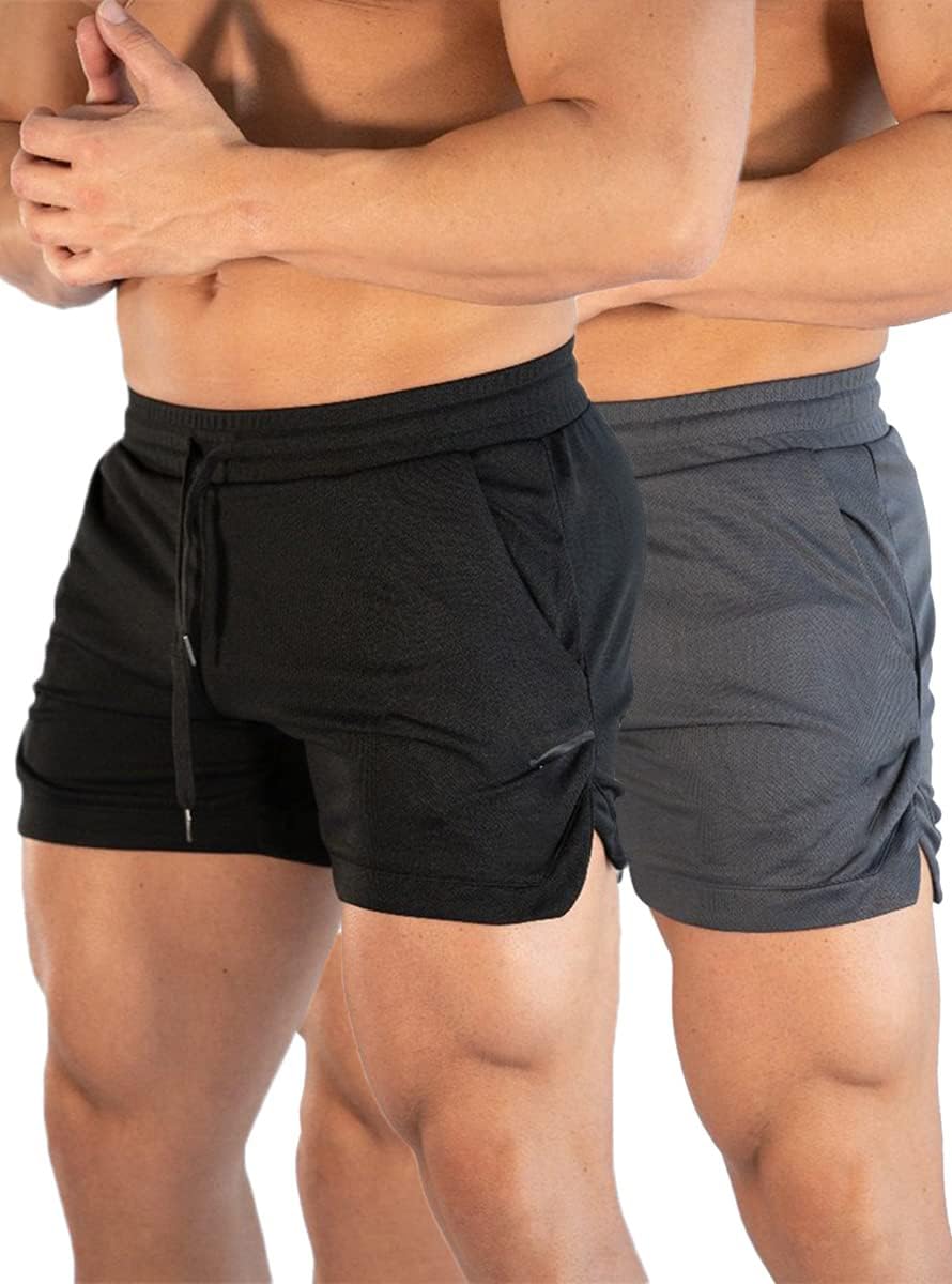 sandbank Men's 5" Gym Workout Short,Quick Dry Active Running Bodybuilding Shorts with Pockets Black