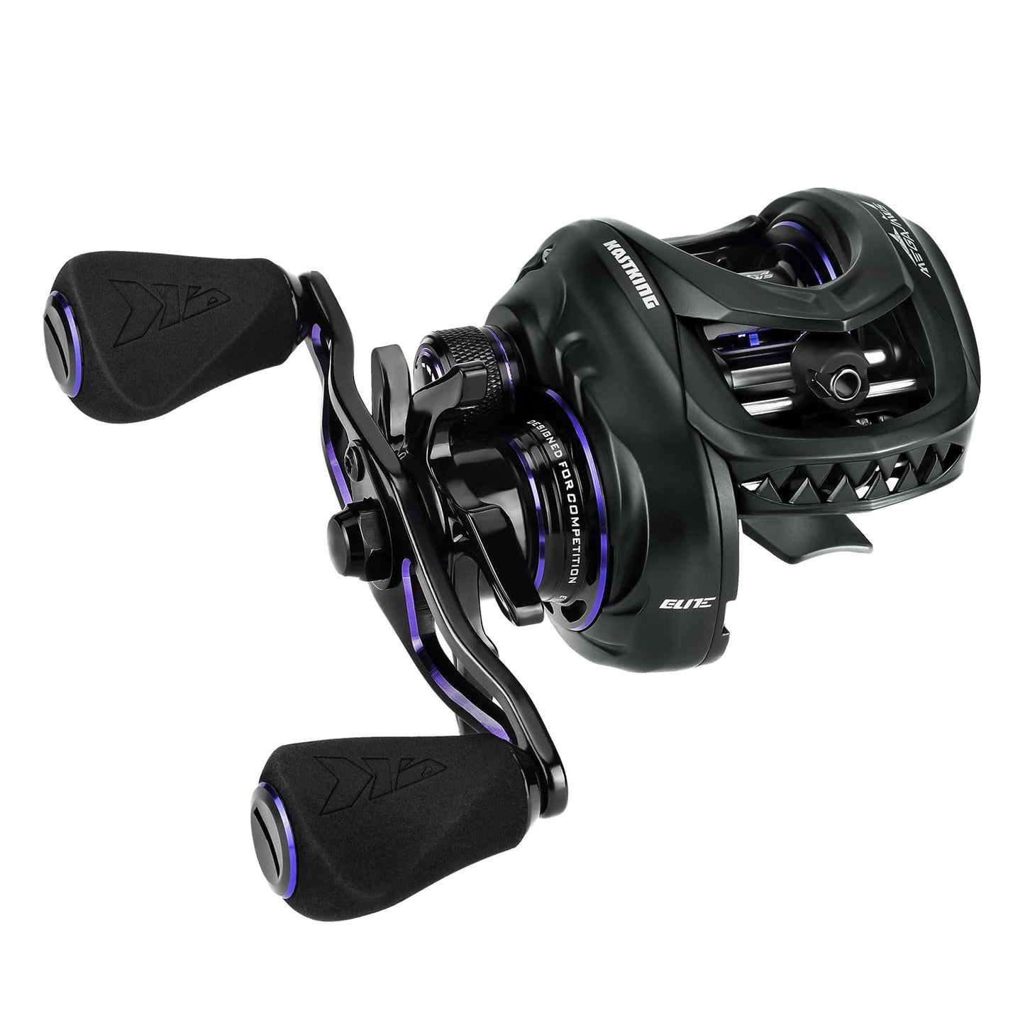KastKing MegaJaws Elite Baitcasting Reels, 7.2:1 Gear Ratio, Right Handed, Black Violet, Shallow Spool, No Flipping Switch