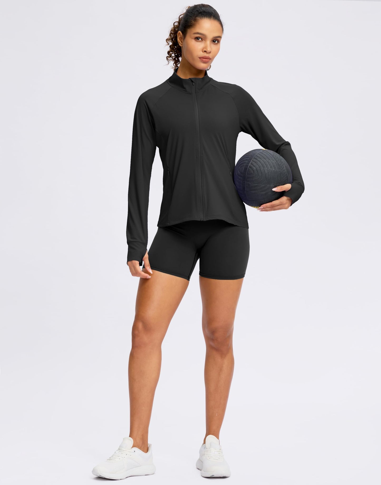 G Gradual Women's UPF 50+ Lightweight Athletic Jacket Sun Protection Zip Up 4 Pockets Long Sleeve Shirts Workout Running, Black, L