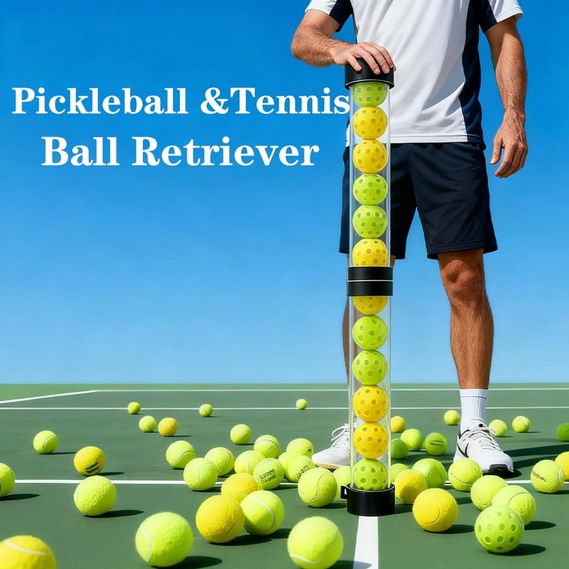 OLISDCCMY Pickleball Ball Retriever - 2-Section Foldable Pickup Tube with Shoulder Strap, Semi-Transparent Tube Holds 14 Balls, No Bend Ball Pickup Tool for Tennis & Pickleball Training