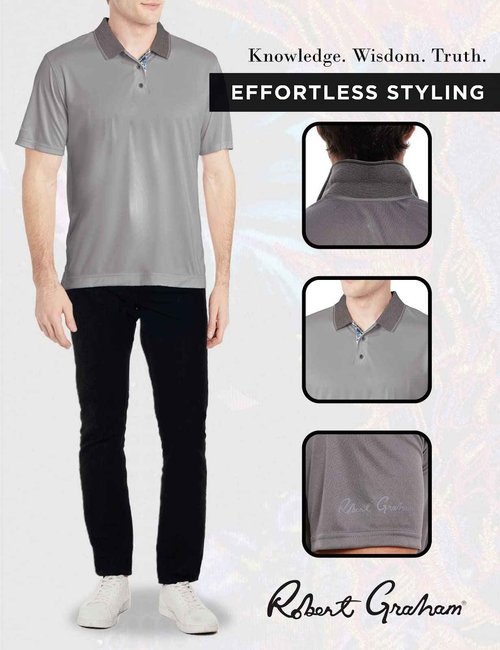 Robert Graham Men’s Ace Short-Sleeve Knit Shirt, Pull-On Polo for Men, Large, Medium Grey