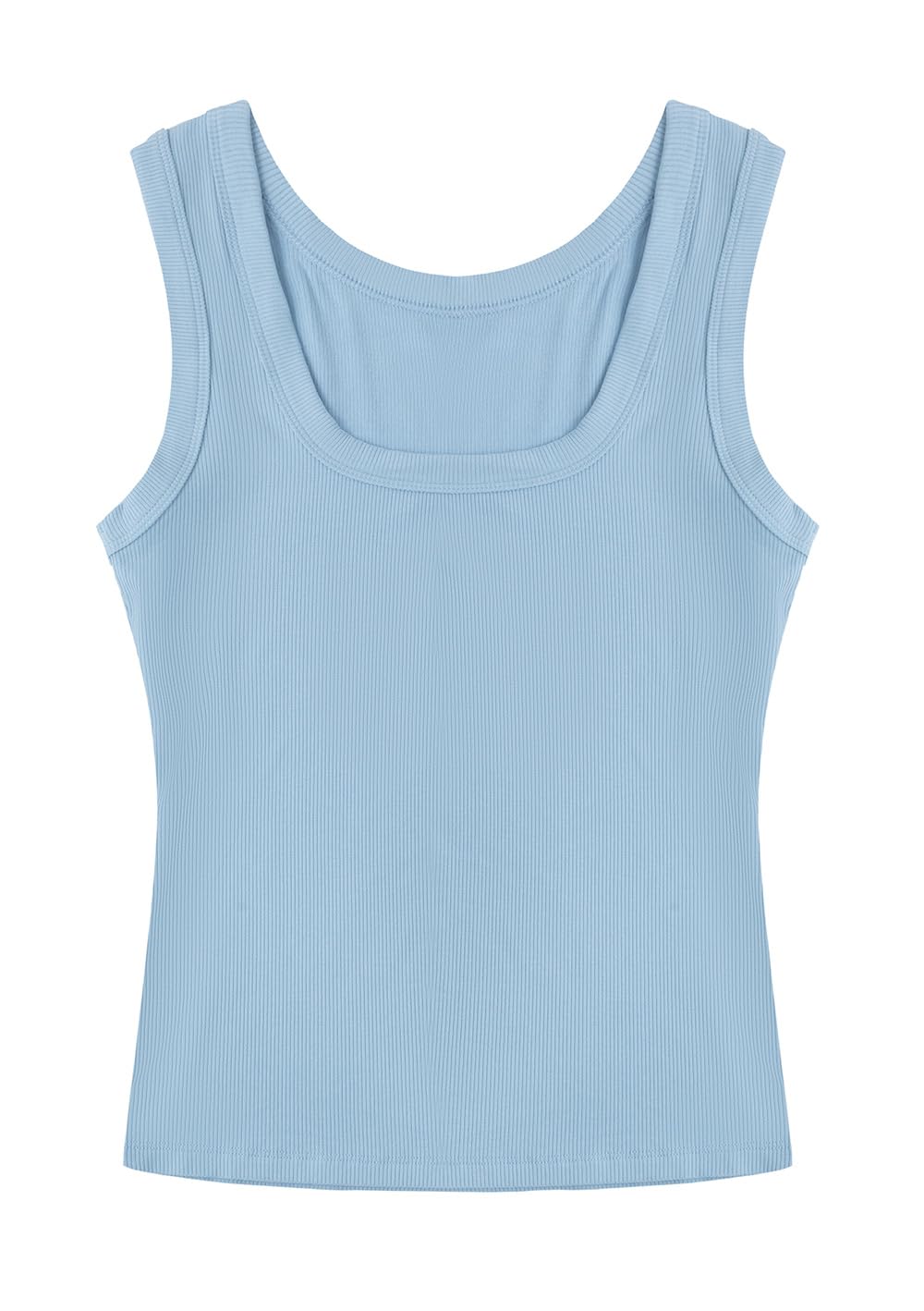 SVALIY Summer Womens Tank Tops 2025 Square Neck Fitted Sleeveless Shirts for Women Ribbed Basic Top Blue